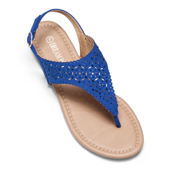 Cut Out Rhinestone Flat Sandals - ROYAL BLUE - 3